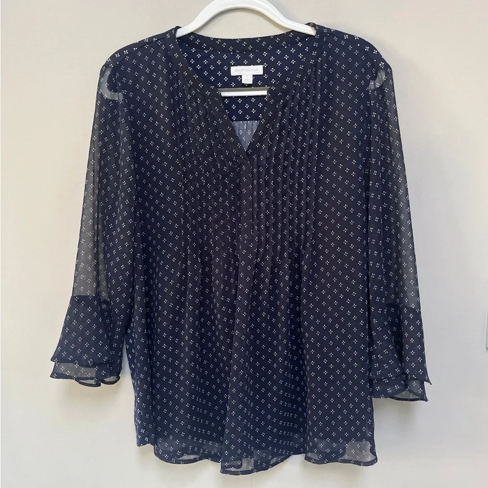 Charter Club Bell Sleeve Blouse Large - Picture 2 of 7